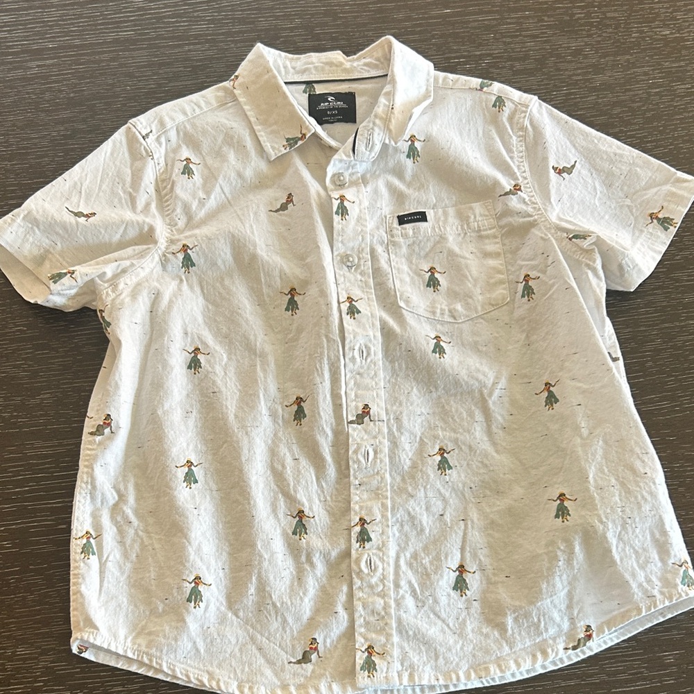Rip Curl Boys White Hula Girl short sleeve button down size 8/XS